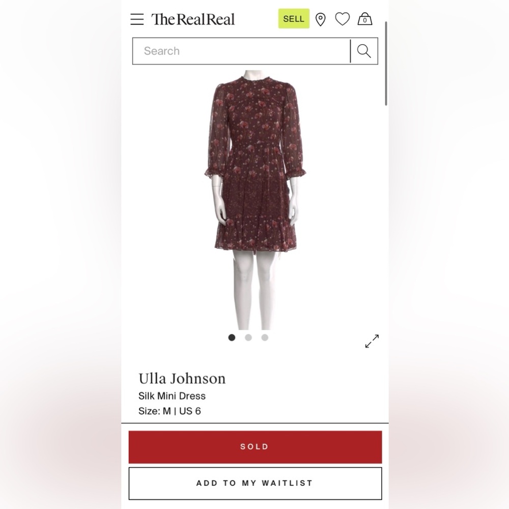 Ulla Johnson 100% Silk Burgundy Floral Long Sleeve Dress